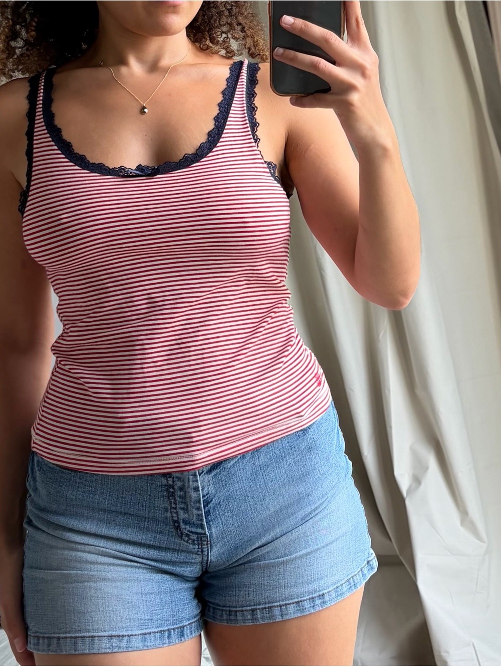 Ralph Lauren Red & White Striped Lace-Trim Tank